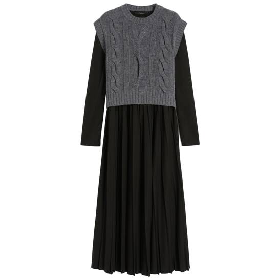 2-in-1-Kleid aus Jersey und Wollstrick