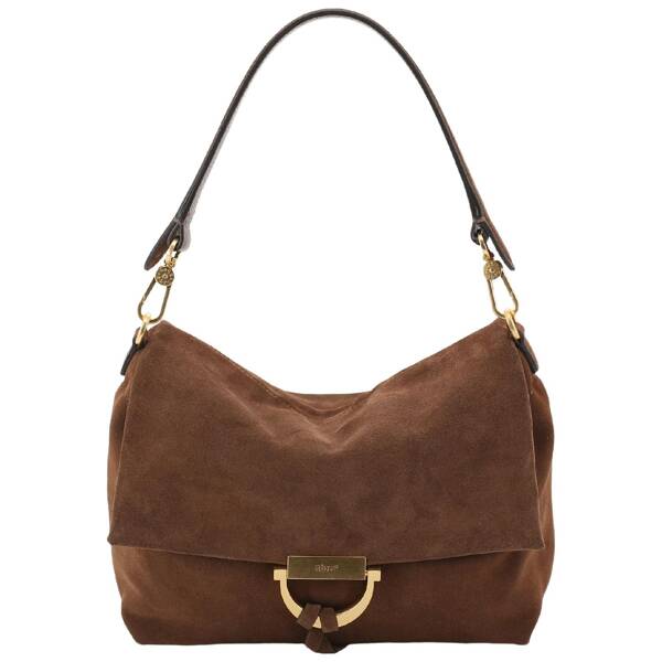 Schultertasche Temi medium Leder Suede Wood