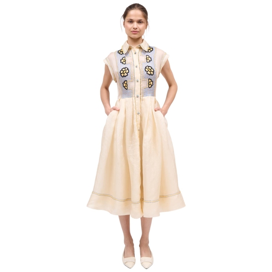Midi-Kleid mit Gingham-Oberteil