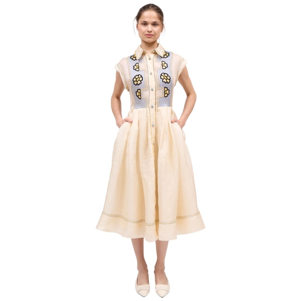 Midi-Kleid mit Gingham-Oberteil