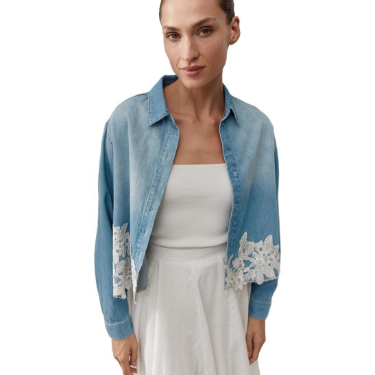Jeanshemd mit spitzenbesatz