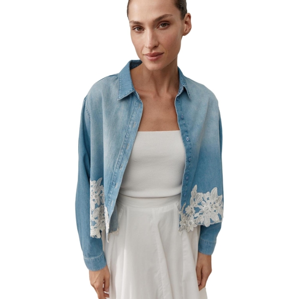 Jeanshemd mit spitzenbesatz