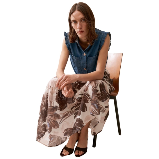 Jeansbluse mit rüschenärmeln